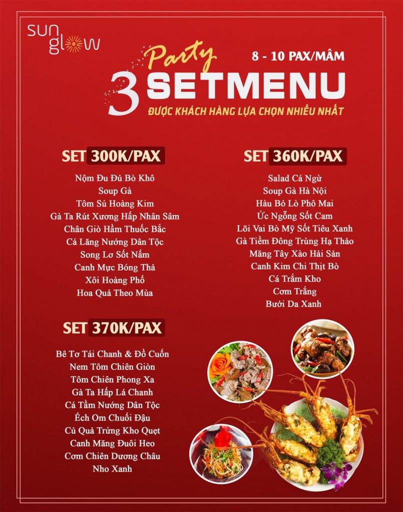 3 set menu party áp dụng trong chương trình "Tháng của Nàng - Rộn ràng ưu đãi"